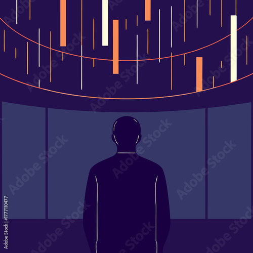 Man viewing abstract data concept on large screen display
