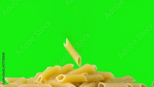 Uncooked Penne Pasta Raining Down Filling Entire Scene