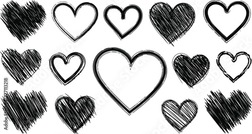 Heart doodles set. Hand drawn hearts collection. Romance and love illustrations.