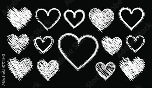 Heart doodles set. Hand drawn hearts collection. Romance and love illustrations.