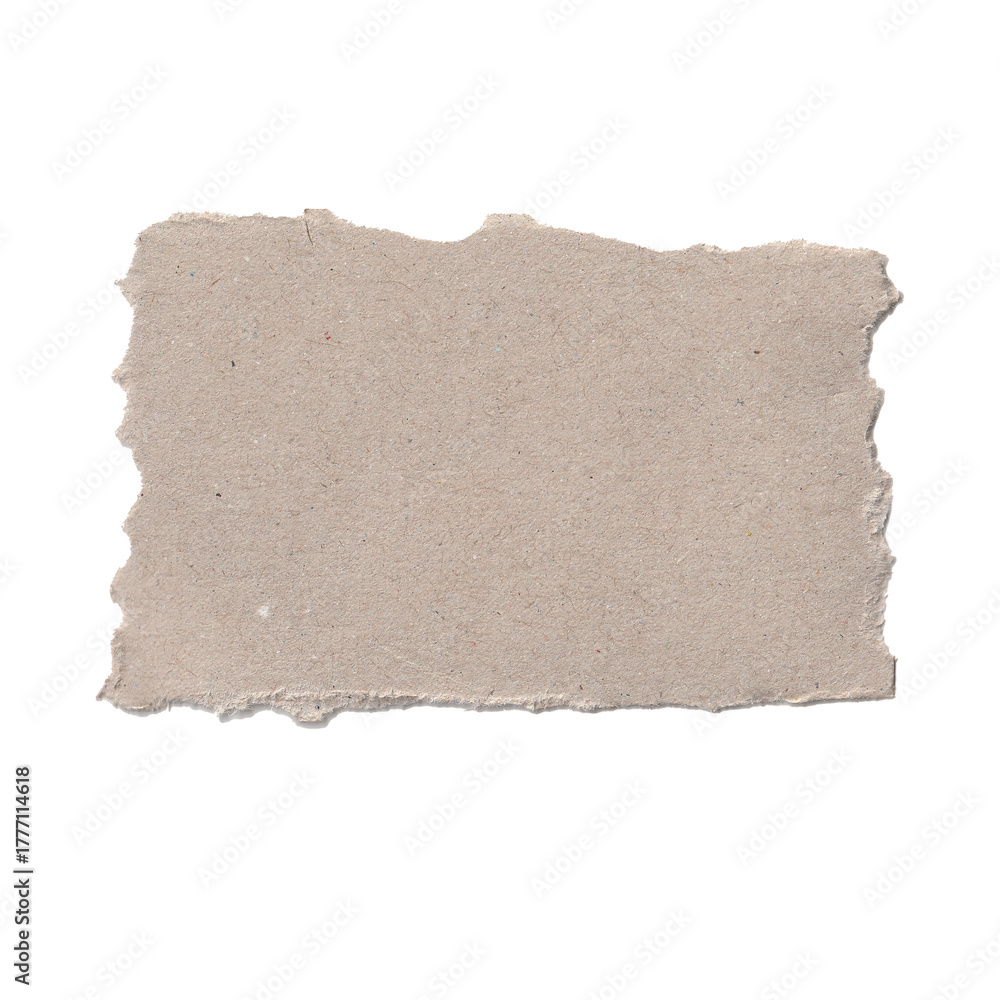 Obraz premium Horizontal Ripped Cardboard Fragment Isolated. Rustic Beige Recycled Paper Element with Torn Edges PNG. 