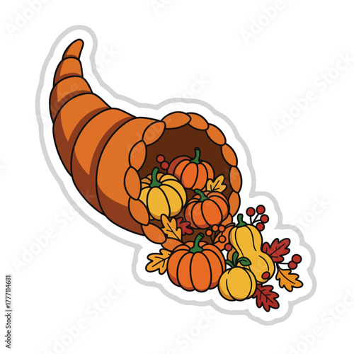 Thanksgiving Cornucopia Sticker Cute Autumn Harvest Icon