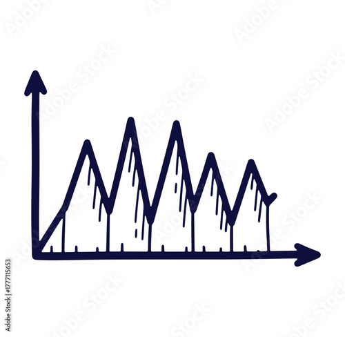 Simple hand drawn financial chart depicting fluctuations and business performance growth