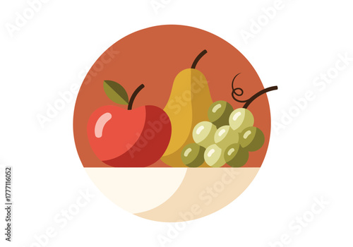 Fresh fruits with red apple green grapes and yellow pear