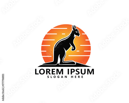 silhouette of a kangaroo shadow with a sunset, logo design inspiration