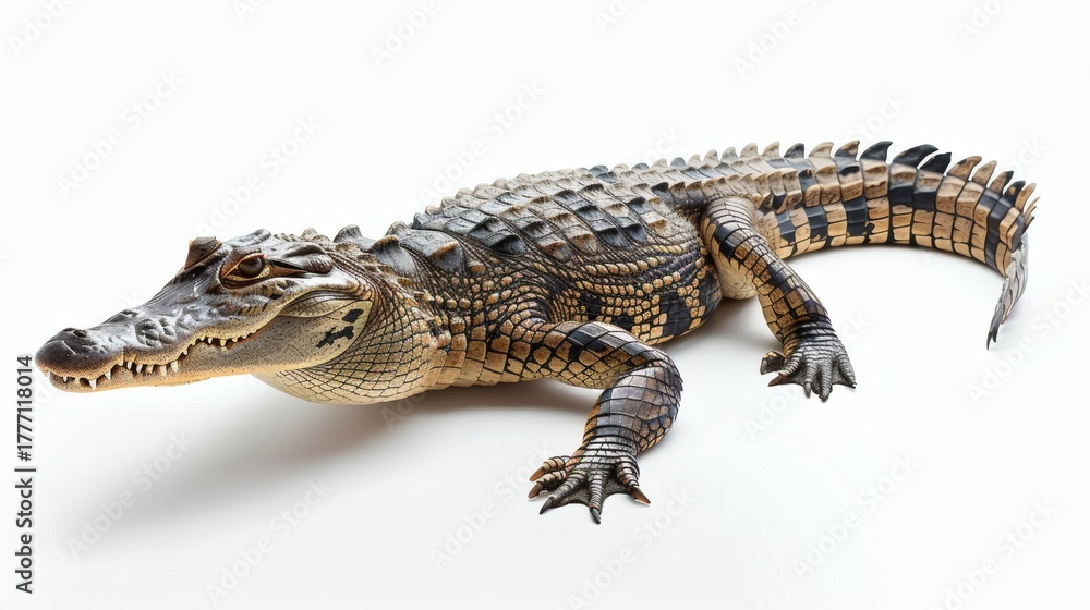 Naklejka premium Spectacular juvenile crocodile isolated on white background