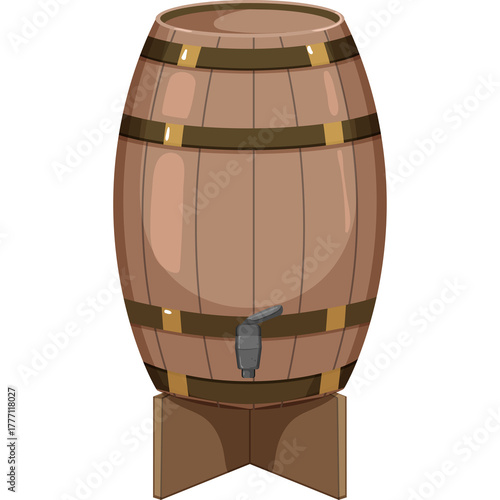 Pixel Art Wooden Barrel With Spigot And Stand Isolated On White Background Classic Rustic Storage Container For Liquids