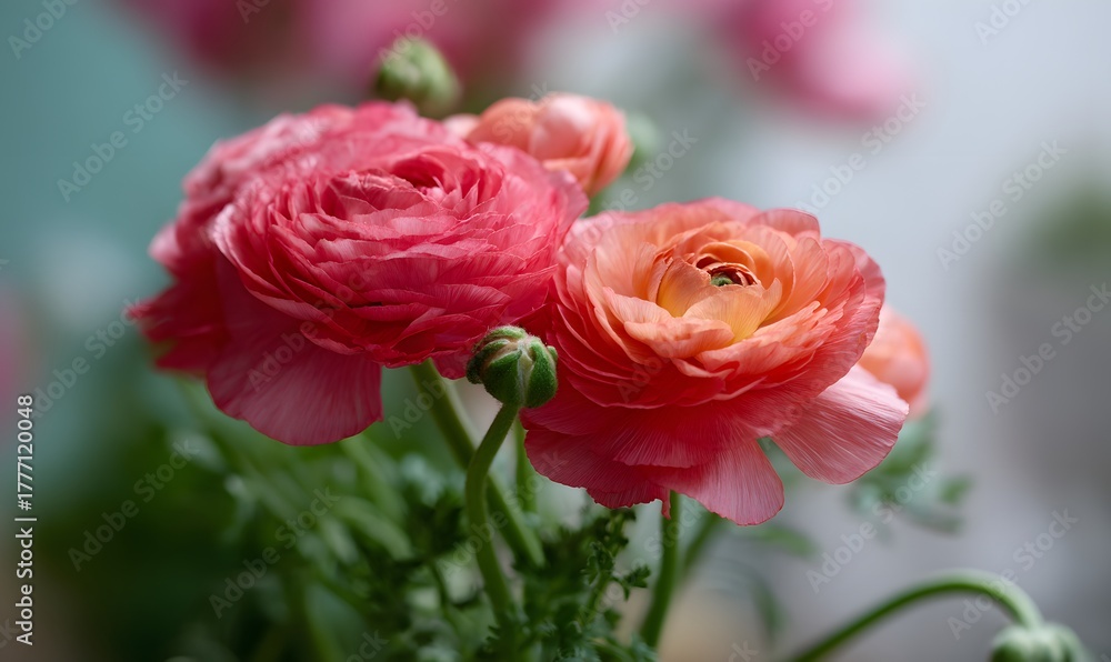 Obraz premium pink and coral ranunculus flowers