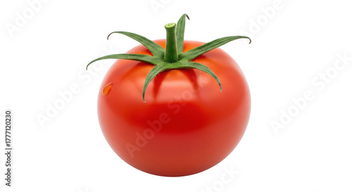 Fresh and ripe red tomato isolated on transparent background, ready to be eaten