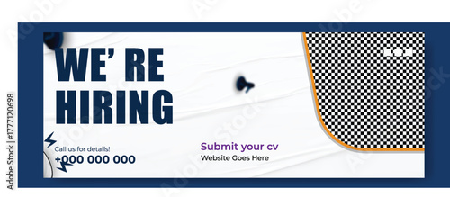 Join our team recruitment advertisement with isometric office illustration and hiring information.
Confident businessman in suit invites you to join our team with benefits listed.
