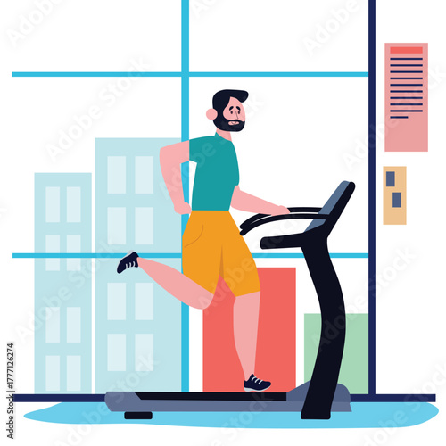 Man on a treadmill at the gym vector cartoon illustration