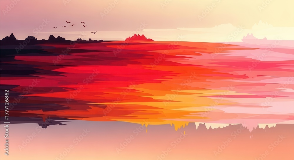 Fototapeta premium Abstract Landscape with Geometric Shapes and Sunset Colors Minimalist Art Design Graphic