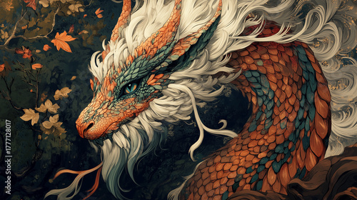 Fantasy Illustration of Mythical Creature with Detailed Patterns and Artistic Flair 