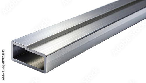 Metal square tube with ridge, silvery finish, dark background