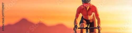 A cyclist on a sunrise ride with a visible heartbeat monitor, highlighting the synergy between cycling and fitness