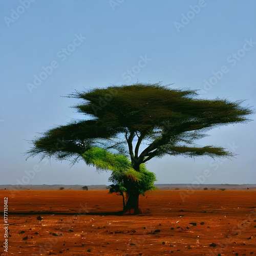 african tree in savannah. AI generated