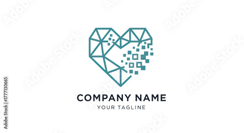 Geometric Heart Logo with Digital Pixelated Effect.