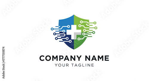 Digital health shield logo representing medical technology and data security.