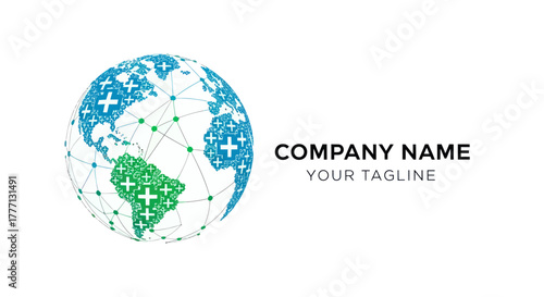 Global network connection logo design representing worldwide business and technology.