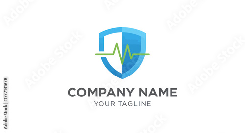 Shield logo with heartbeat line represents healthcare and protection.