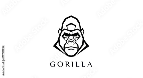 Intense gorilla face logo design with bold geometric lines and serious expression.