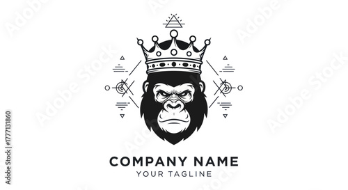 Detailed Gorilla Head with Crown - A Striking Emblem of Strength and Royalty.