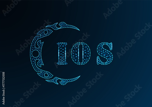 Low poly letter logo IOS design. IOS letter logo low poly vector design on blue color gradient background. IOS logo low poly design