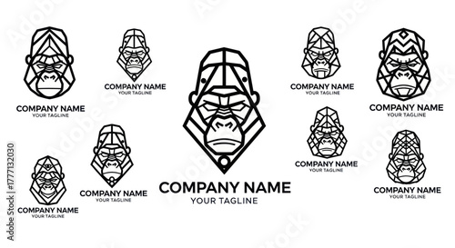 Geometric Gorilla Head Logo Collection Vector Art.