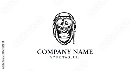 Intense Gorilla Head Wearing Aviator Helmet and Goggles Logo Design.