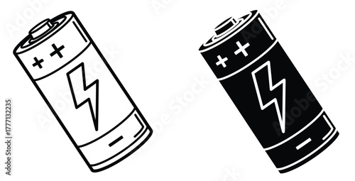 Two stylized batteries one black and one white with lightning bolt symbol on white background