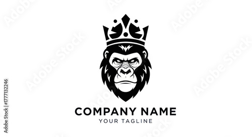 King Gorilla Logo - Majestic Ape with Crown, Symbol of Power and Authority.