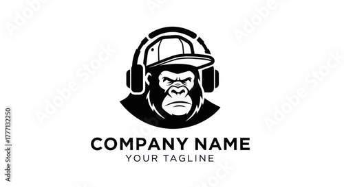 Cool Gorilla Mascot with Headphones and Cap - A Modern Logo Design.