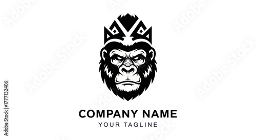 King Gorilla Head Logo Design with Crown.