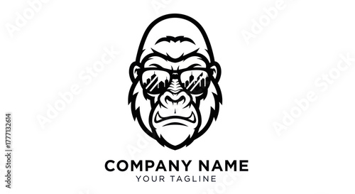 Fierce gorilla head wearing sunglasses mascot logo design.