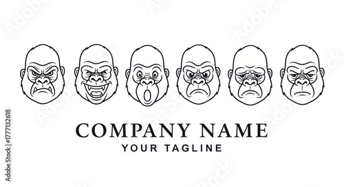 Set of Gorilla Faces with Different Expressions for Branding.