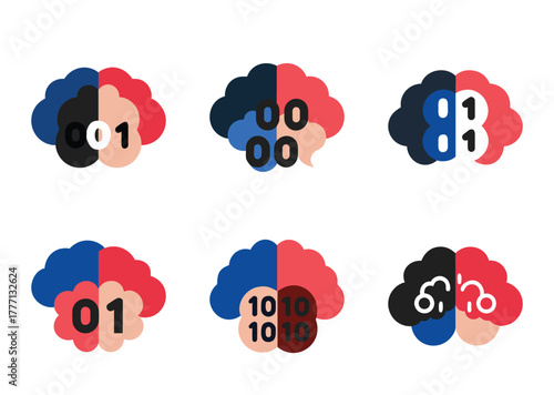 Abstract brains with numbers in a split color cloud shape design