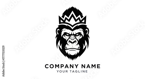 Majestic Gorilla King Logo Design with Crown Symbolizing Power and Authority.