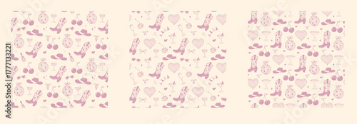 Whimsical cowgirl seamless pattern with bandana motifs and hearts