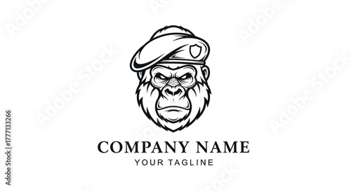 Intense Gorilla in Beret - A Symbol of Strength and Focus.