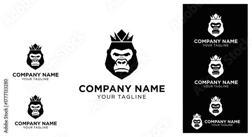King Gorilla Head Mascot Logo with Crown Symbol.