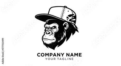 Cool Gorilla Wearing a Baseball Cap Logo Design.