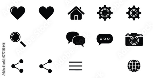 Collection of essential user interface icons representing common functions and features
