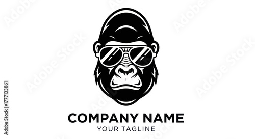 Cool Gorilla Head Wearing Sunglasses Logo Design.