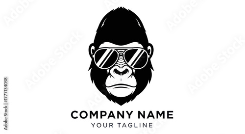 Cool gorilla wearing sunglasses logo for company branding and marketing.
