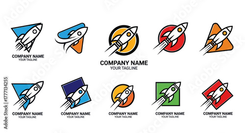 Set of Rocket Launch Logos for Space Exploration and Business Growth.