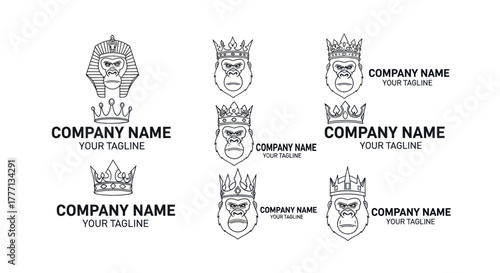 Collection of Gorilla King Logos with Crowns and Company Names.