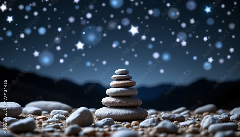 Obraz premium Nighttime Rock Pyramid Under Starry Sky