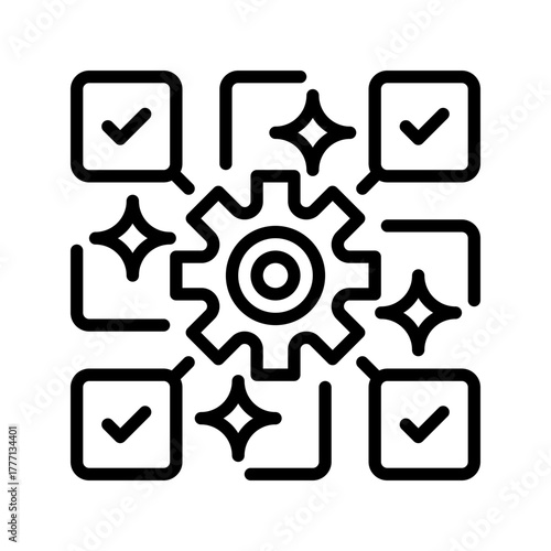 Gear with Checklist Line Icon, Outline Symbol for Process Optimization, Task Management, Workflow Control, Quality Assurance, and Productivity Planning. Vector Sign Icon.