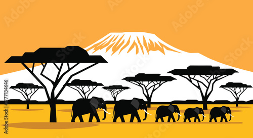 Elephant Migration in the African Savannah Illustration