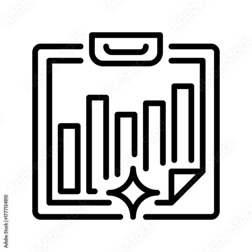 Clipboard with Graph Line Icon, Outline Symbol for Performance Reporting, Data Analysis, Business Metrics, Project Evaluation, and Progress Monitoring. Vector Sign Icon.